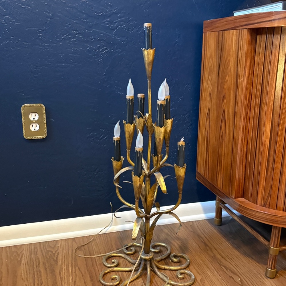 Mid Century Modern Italian Candelabra Lamp Gilt Iron Tole 9 Light - Picture 2 of 6